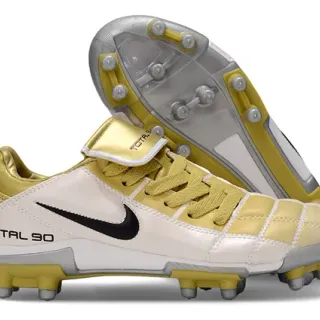 Nike Total 90 Beige Gold Chaussures de football matelassées sur l'avant-pied avec accents métalliques pour sol ferme