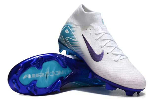 Nike সাদা নীল High-Cut Sock-Fit Collar Iridescent Purple Swoosh Firm-Ground ফুটবল জুতো 3