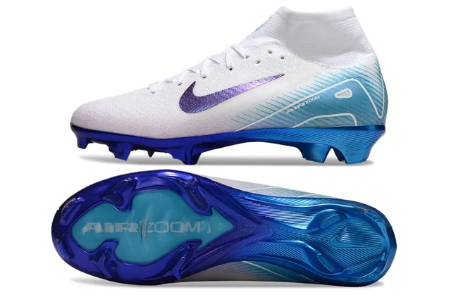 Nike সাদা নীল High-Cut Sock-Fit Collar Iridescent Purple Swoosh Firm-Ground ফুটবল জুতো 5