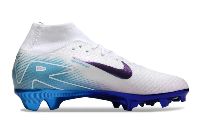 Nike সাদা নীল High-Cut Sock-Fit Collar Iridescent Purple Swoosh Firm-Ground ফুটবল জুতো 7