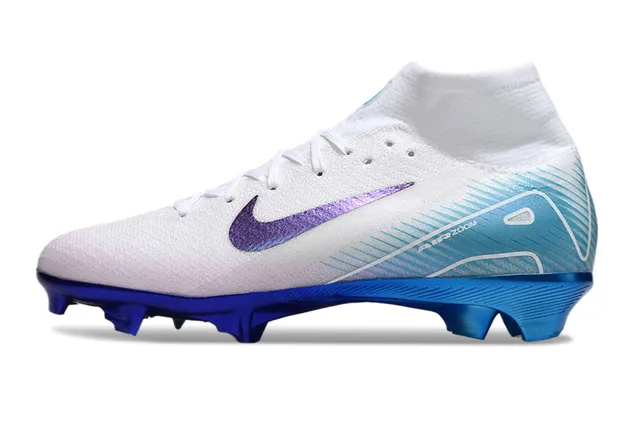 Nike সাদা নীল High-Cut Sock-Fit Collar Iridescent Purple Swoosh Firm-Ground ফুটবল জুতো 8