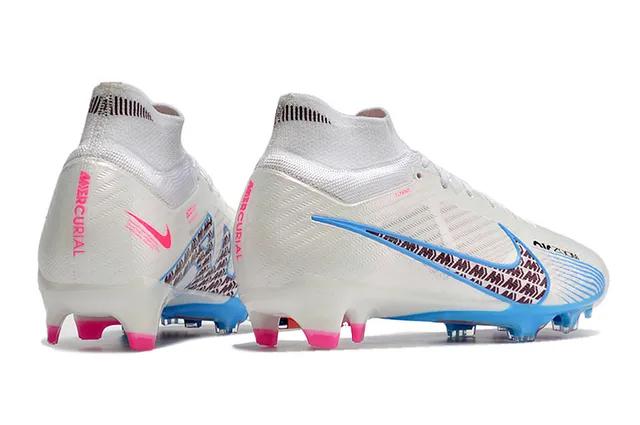 Nike blanco azul alto corte ajuste calcetín sintético texturizado superior suelo firme zapatos de fútbol 7