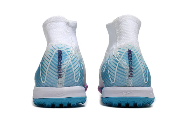 Nike Sapatos de futebol turf branco e azul com upper de knit, gola alta 4