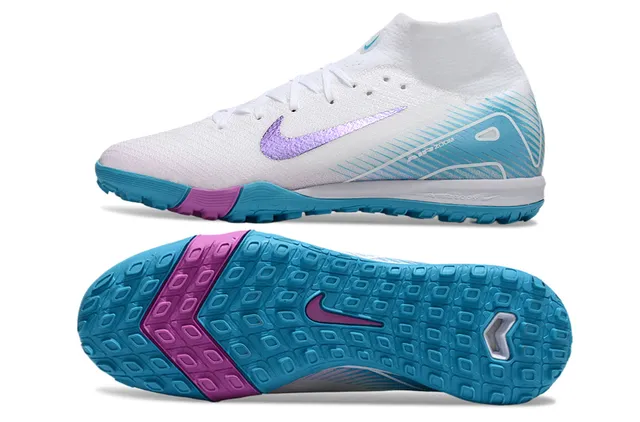 Nike Sapatos de futebol turf branco e azul com upper de knit, gola alta 5
