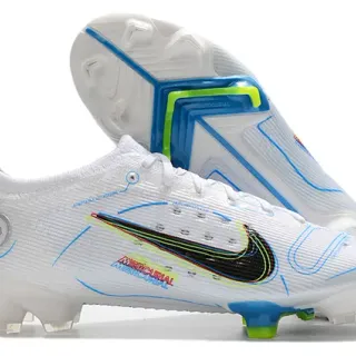 Nike White Blue Low-Cut Knit Upper Dynamic Fit Collar Firm-Ground Soccer Shoes