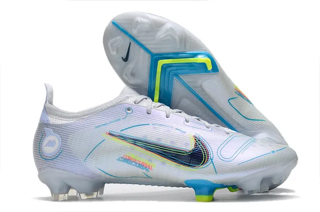 Nike blanc bleu basse coupe haut en tricot col avec ajustement dynamique terrain ferme chaussures de football 2