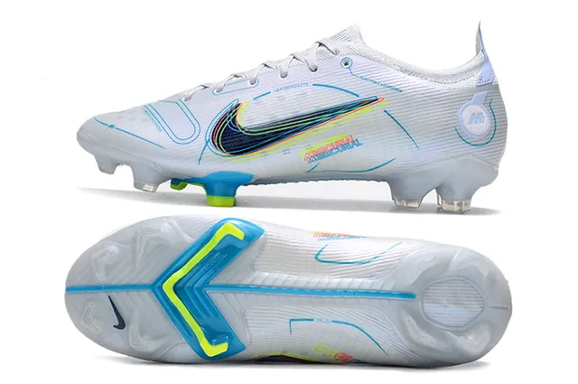 Nike blanc bleu basse coupe haut en tricot col avec ajustement dynamique terrain ferme chaussures de football 3