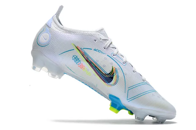 Nike blanc bleu basse coupe haut en tricot col avec ajustement dynamique terrain ferme chaussures de football 4