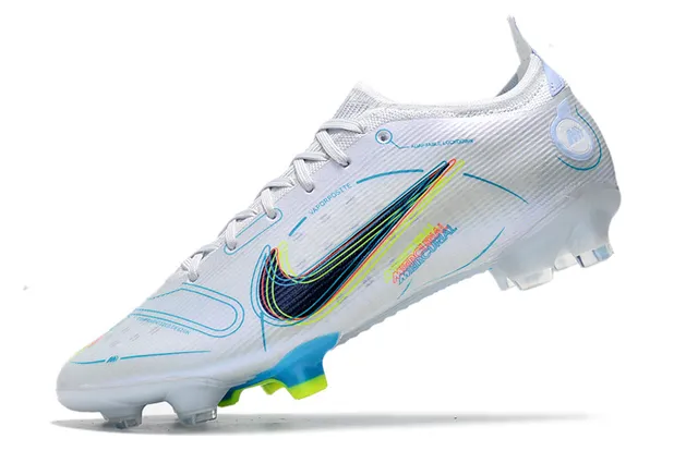 Nike blanc bleu basse coupe haut en tricot col avec ajustement dynamique terrain ferme chaussures de football 5