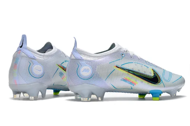 Nike blanc bleu basse coupe haut en tricot col avec ajustement dynamique terrain ferme chaussures de football 8