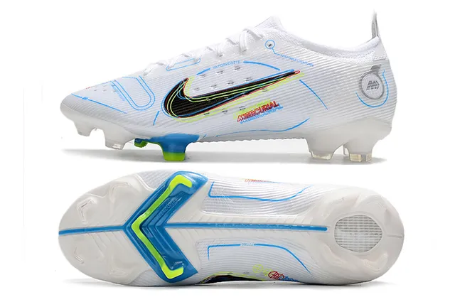 Nike blanc bleu basse coupe haut en tricot col avec ajustement dynamique terrain ferme chaussures de football 9