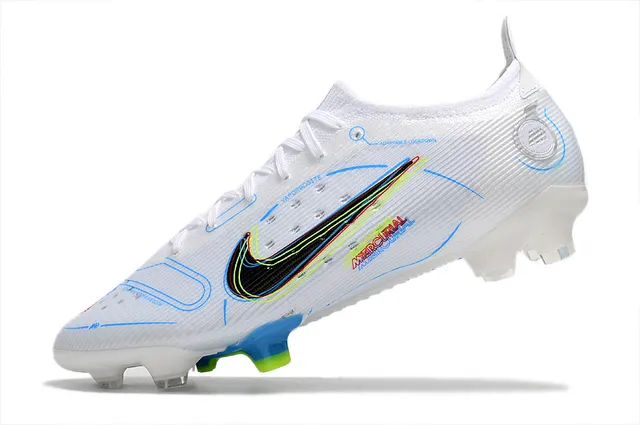 Nike blanc bleu basse coupe haut en tricot col avec ajustement dynamique terrain ferme chaussures de football 11