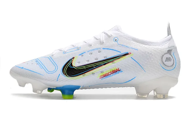 Nike blanc bleu basse coupe haut en tricot col avec ajustement dynamique terrain ferme chaussures de football 12