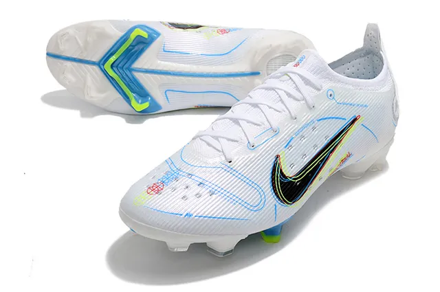 Nike blanc bleu basse coupe haut en tricot col avec ajustement dynamique terrain ferme chaussures de football 13