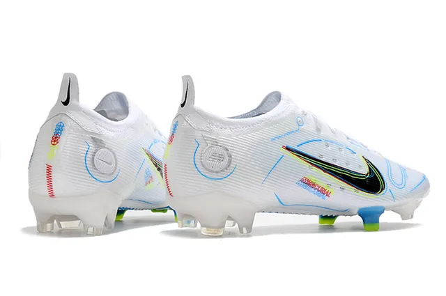 Nike blanc bleu basse coupe haut en tricot col avec ajustement dynamique terrain ferme chaussures de football 14