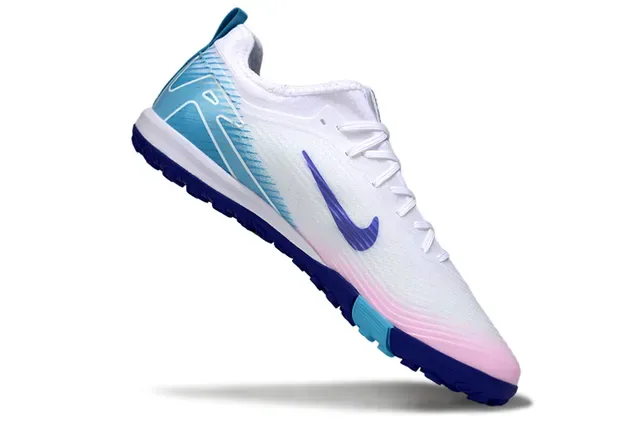 Nike White Blue Low-Cut Synthetic Mesh Upper Turf Soccer Shoes 2