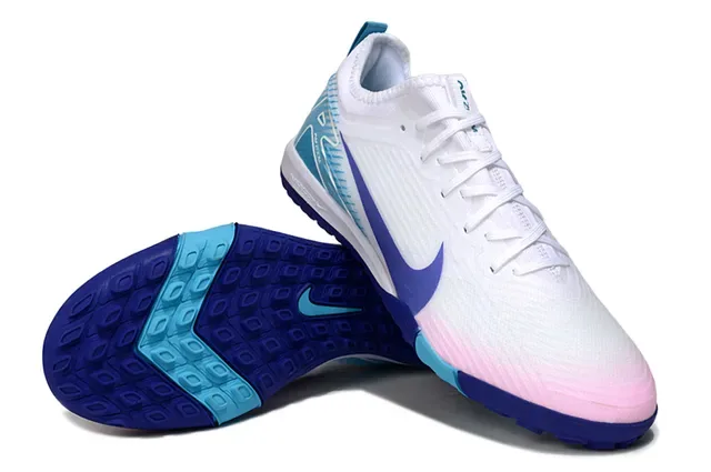 Nike White Blue Low-Cut Synthetic Mesh Upper Turf Soccer Shoes 4