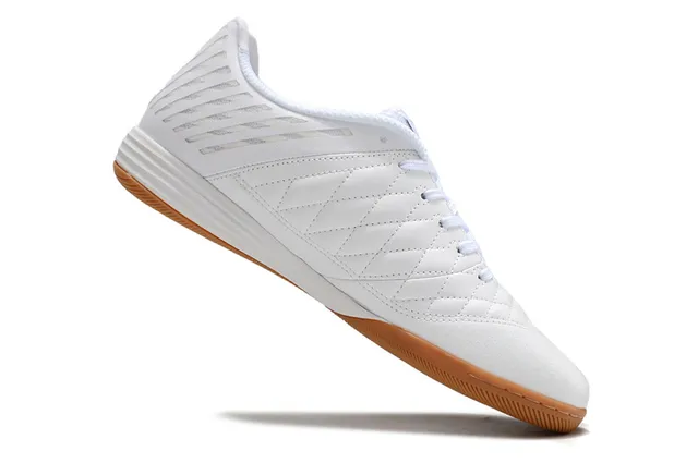 Nike White Brown Engineered Mesh Upper Black Swoosh Branding Indoor Soccer Shoes 2