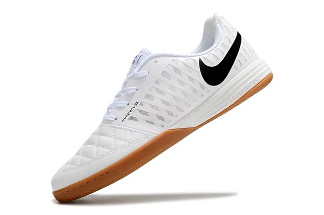 Nike White Brown Engineered Mesh Upper Black Swoosh Branding Indoor Soccer Shoes 3