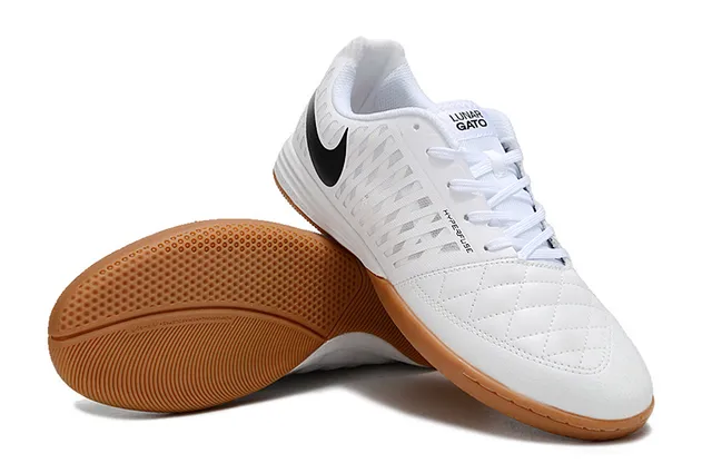Nike White Brown Engineered Mesh Upper Black Swoosh Branding Indoor Soccer Shoes 4