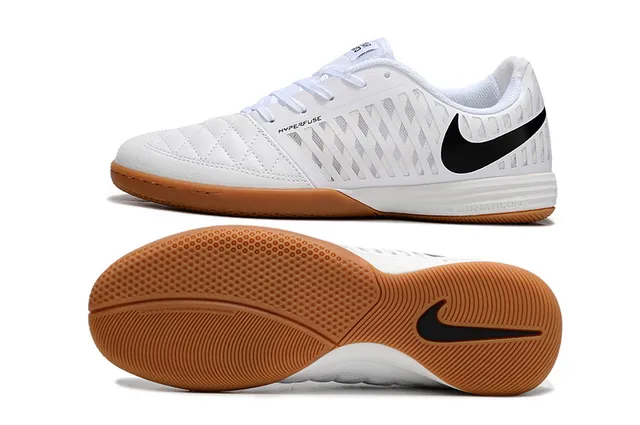 Nike White Brown Engineered Mesh Upper Black Swoosh Branding Indoor Soccer Shoes 6