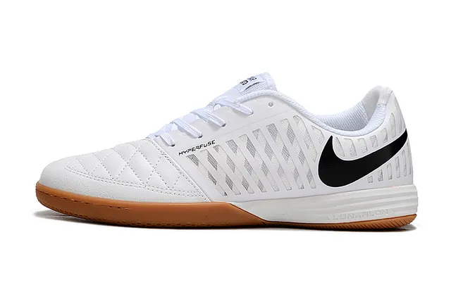 Nike White Brown Engineered Mesh Upper Black Swoosh Branding Indoor Soccer Shoes 7