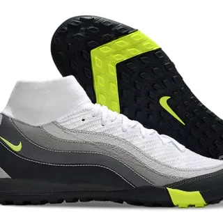 Nike White Gray Knit Upper Layered Synthetic Overlays Turf Soccer Shoes