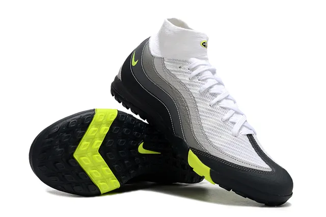Nike Blanco Gris Tejido Superior Capas Sintéticas Superpuestas Césped Zapatos de Fútbol 2