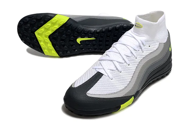 Nike Blanco Gris Tejido Superior Capas Sintéticas Superpuestas Césped Zapatos de Fútbol 3