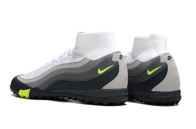Nike Blanco Gris Tejido Superior Capas Sintéticas Superpuestas Césped Zapatos de Fútbol 4