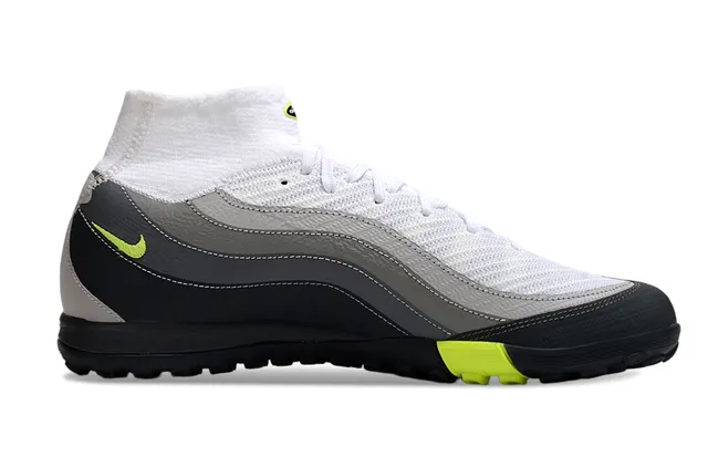 Nike Blanco Gris Tejido Superior Capas Sintéticas Superpuestas Césped Zapatos de Fútbol 5