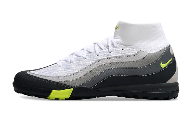 Nike Blanco Gris Tejido Superior Capas Sintéticas Superpuestas Césped Zapatos de Fútbol 6