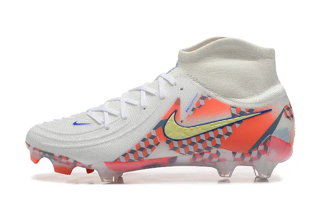 Nike White Multicolor High-Cut Sock-Fit Upper Geometric Checkered Print Firm-Ground Soccer Shoes 10