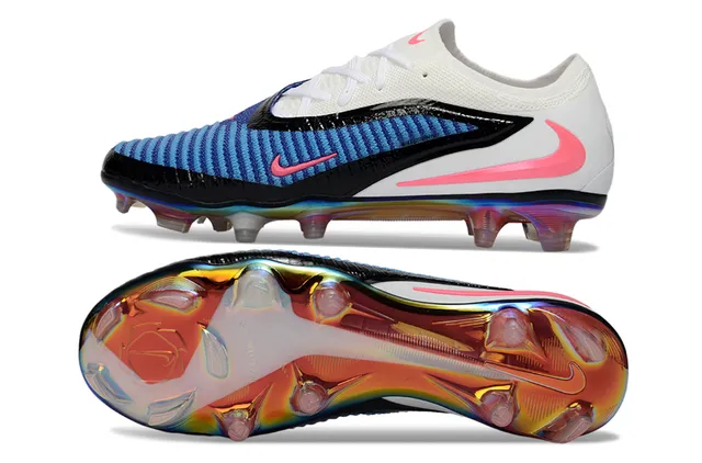 Nike Blanc Multicolore Tricoté Haut Semelle Iridescente Terrain Firme Chaussures de Football 6