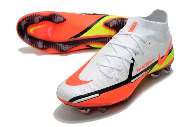 Nike أحذية كرة القدم أرض ثابتة أبيض وبرتقالي عالي القطع كولار مريح للجوارب طبقة علوية شبكية هندسية 6
