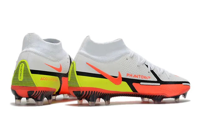 Nike أحذية كرة القدم أرض ثابتة أبيض وبرتقالي عالي القطع كولار مريح للجوارب طبقة علوية شبكية هندسية 7