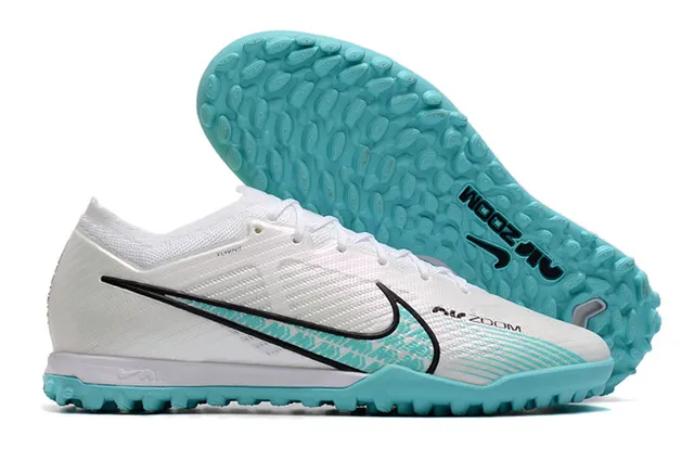 नाइक सफेद बैंगनी Flyknit ऊपरी नारंगी ज्यामितीय ओवरले टर्फ फुटबॉल जूते 3