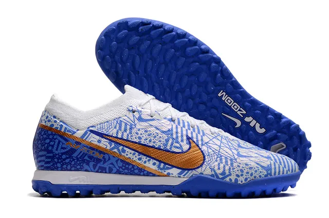 नाइक सफेद बैंगनी Flyknit ऊपरी नारंगी ज्यामितीय ओवरले टर्फ फुटबॉल जूते 4