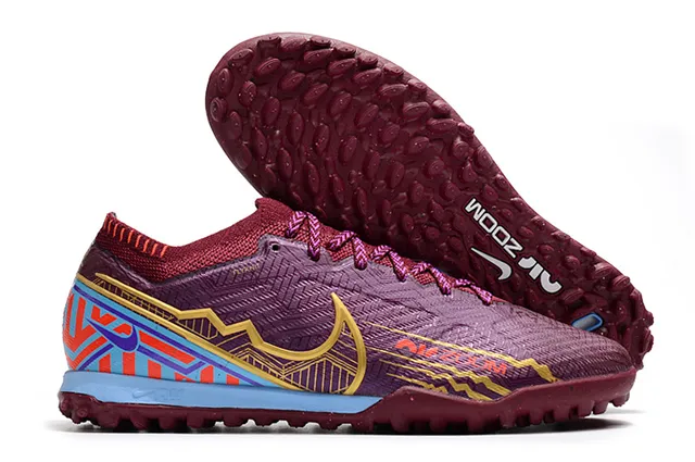 नाइक सफेद बैंगनी Flyknit ऊपरी नारंगी ज्यामितीय ओवरले टर्फ फुटबॉल जूते 6