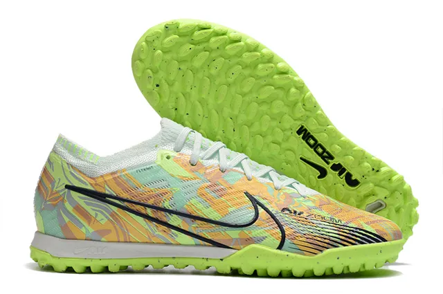 नाइक सफेद बैंगनी Flyknit ऊपरी नारंगी ज्यामितीय ओवरले टर्फ फुटबॉल जूते 7