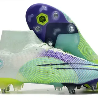 Nike White Purple High-Cut Sock-Fit Upper Wave-Pattern Gradient Overlay Firm-Ground Soccer Shoes