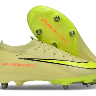 Nike Chaussures de football jaune noir, upper en tricot bas, semelle néon, pour terrain ferme