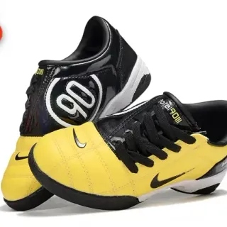Nike Chaussures de football intérieur jaune noir haut synthétique matelassé silhouette basse