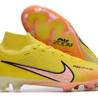 Nike Yellow Orange High-Cut Flyknit Upper Translucent Sole Firm-Ground Soccer Shoes