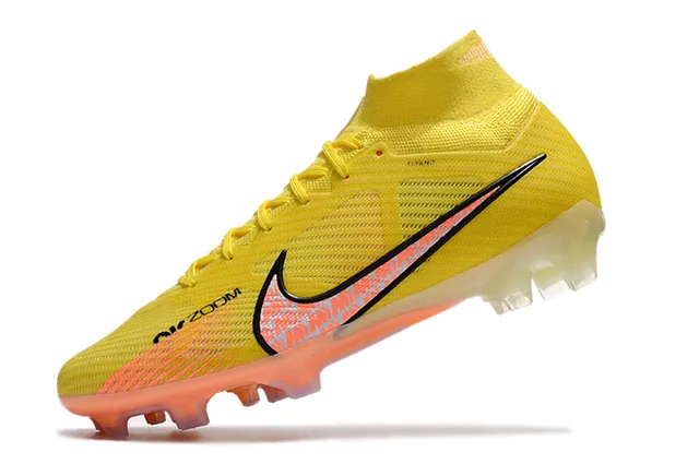نيكي أصفر برتقالي High-Cut Flyknit Upper Translucent Sole Firm-Ground أحذية كرة القدم 4