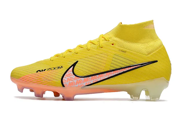 نيكي أصفر برتقالي High-Cut Flyknit Upper Translucent Sole Firm-Ground أحذية كرة القدم 5