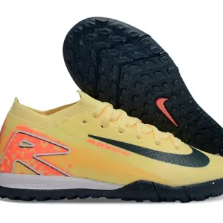 Nike sapatos de futebol com upper de malha amarelo laranja e sola turf