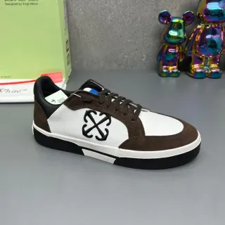 Off-White Brown Panelled Upper Suede And Leather Mix Lifestyle Sneakers