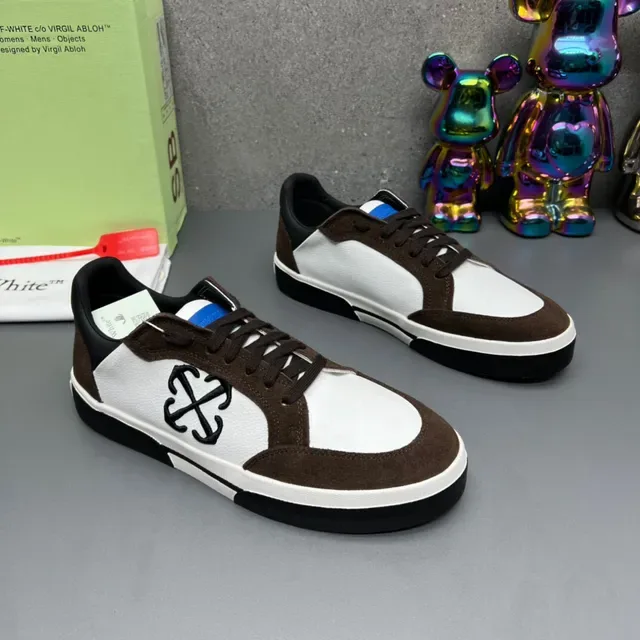 Off-White Brown Panelled Upper Suede And Leather Mix Lifestyle Sneakers 3