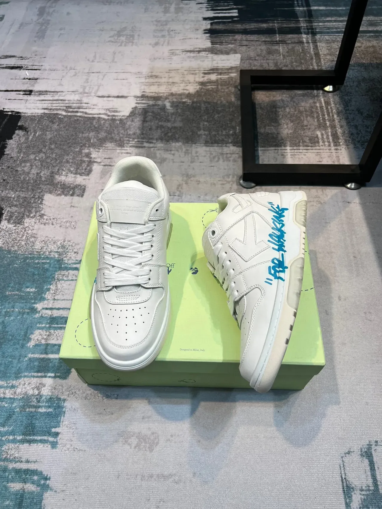 Off-White pour la marche bleu chaussures lifestyle basses à panneaux en cuir 4